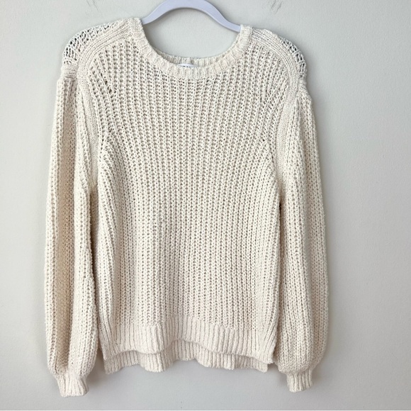 Frame Cotton Chunky Knit Balloon Sleeve Sweater Off White - Picture 4 of 9